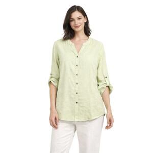 Cable & Gauge Studio Womens Linen Blend Button Up Top Sz Medium Light Green